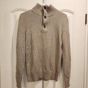 American Eagle Sweater Men Small Beige Henley Pullover Athletic Fit Preppy Knit